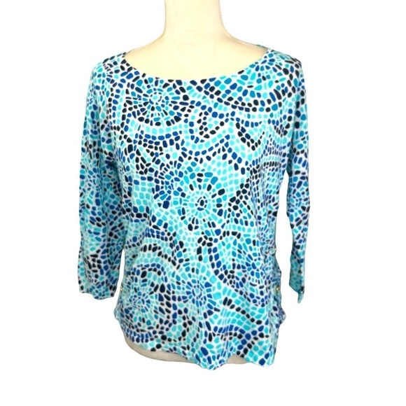 Talbots Womens SZ MP Sweater Top Lightweight Crew Neck Side Button Detail Preppy - Picture 1 of 12